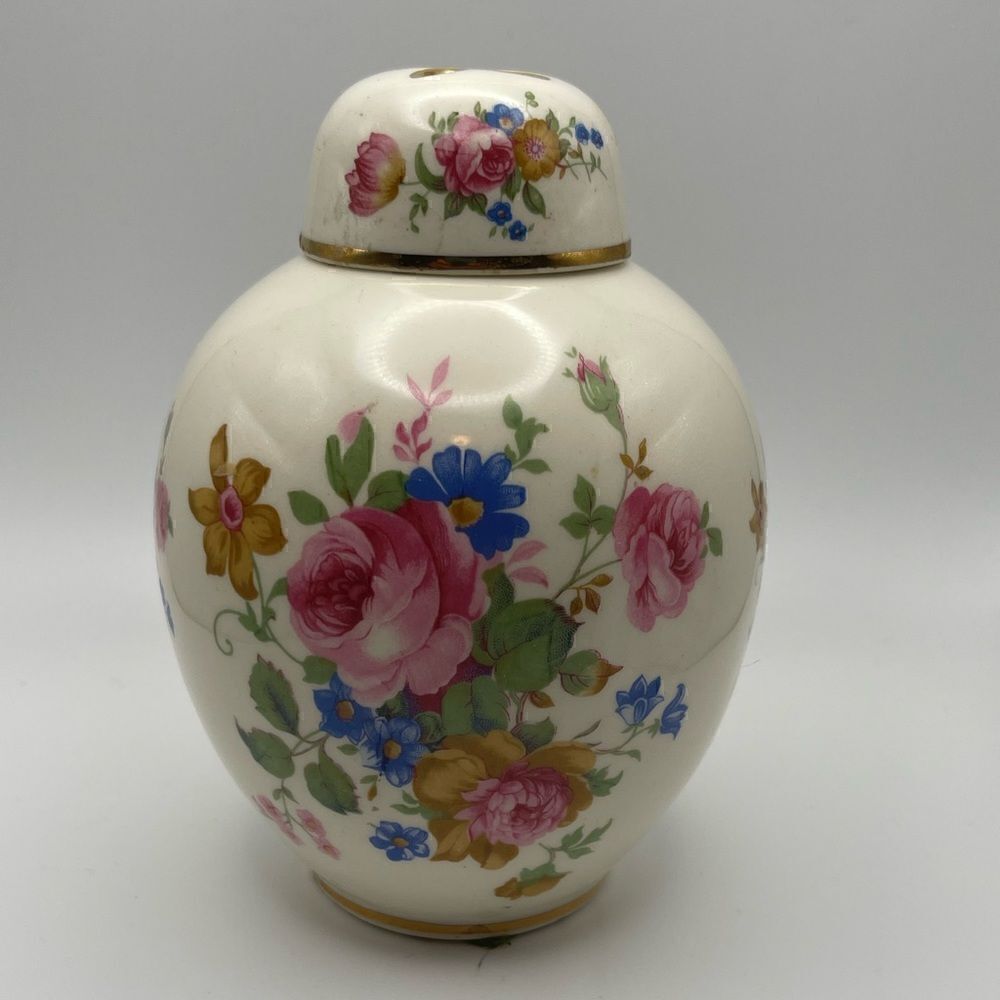 Old South Floral Ginger Jar Gold trimmed vintage